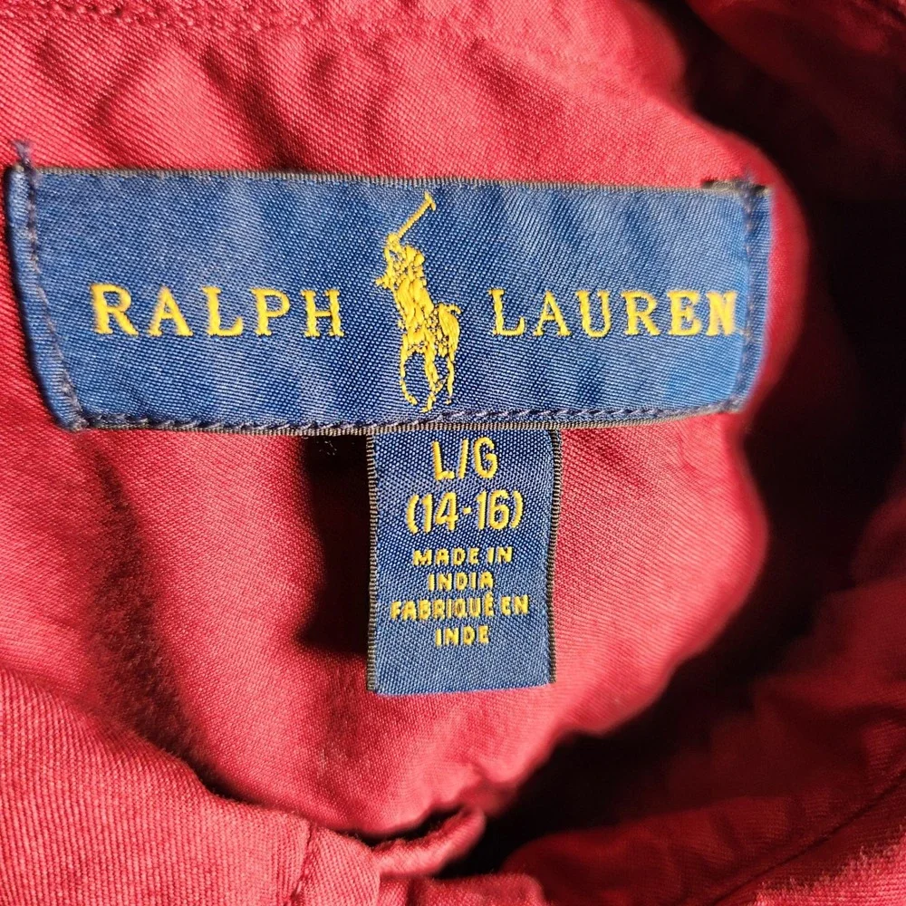 Ralph Lauren Shirt Boys Large 14-16 Burgundy Button-down Long Sleeve EUC
